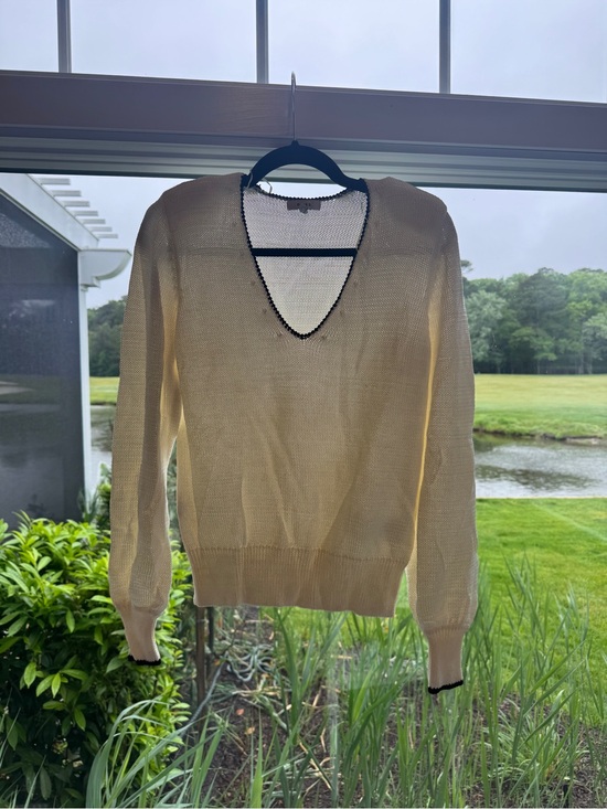 Reiss Sweaters - Reiss Cream Knit V-Neck Top with Black Trim